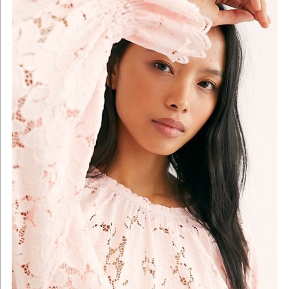NWT Free People blush pink Olivia Lace Top - Picture 5 of 10